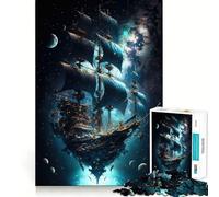 Space Pirate Ship 1000 Piece Jigsaws for Adults Puzzle Mind Exercise Toy Family Bond Precision Cut Creative Gift (38x26cm)