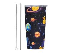 Space Planet and Yellow Duck Stainless Steel Insulated Tumbler 20 Oz Water Bottle Coffee Mug with Lid Straw