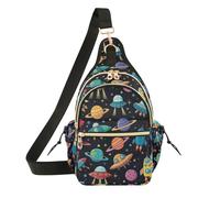 Space Planet Black Chest Bag Vivid Print Long Lasting Color Hiking
