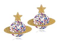 Space Planet Earrings for Women Lightweight Saturn Celestial Universe Statement Earrings Creative Earth Crescent Moon Saturn Planet Earrings, Acrylic, No Gemstone