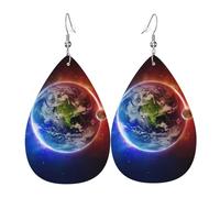 Space Planet Earth Patterned leather earrings, women's earrings, suitable for daily wear, party and date