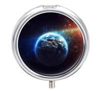 Space Planet Earth Pill Box 3 Compartment Decorative Metal Medicine Vitamin Organizer Personalized Medicine Organizer Travel Pillbox for Outdoor