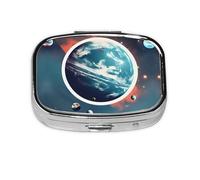 Space Planet Earth Print Pill Case Portable Square Pill Box with 2 Compartments,for Purse Pill Box Travel Bag