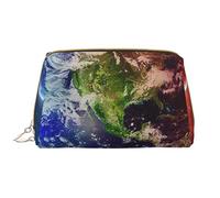 Space Planet Earth Printed Leather Makeup Bag for Women Girls - Portable Travel Cosmetic Organiser Toiletry Bag