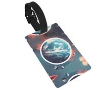 Space Planet Earth Printed Small Luggage Tags Portable Bag ID Holders with Adjustable Strap for Travel Gear