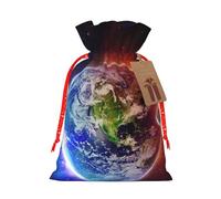 Space Planet Earth Printing Drawstring Christmas Bag With Kraft Tag 4.7x6.9 Inch For Halloween Wrapping Gifts