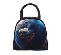 Space Planet Earth Prints Insulated Lunch Tote Bag with Black Zipper and Handle - Large Reusable Thermal Food Carrier for Office, School, Picnics & Hiking