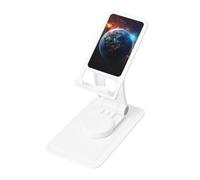 Space Planet Earth Prints Rotating Cell Phone Stand with 360° Swivel Base - Foldable Square Desk Phone Holder for iPhone 16 15 14 13 12 11,All Phones,White