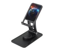 Space Planet Earth Prints Rotating Cell Phone Stand with 360° Swivel Base - Foldable Square Desk Phone Holder for iPhone 16 15 14 13 12 11,All Phones,Black