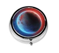 (Space Planet Earth) Round Pill Box with 3 Compartments Small Portable Pill Organizer for Travel