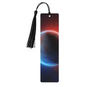 (Space Planet Earth) Wooden Bookmark with Tassel Personalized Label Ornament Stylish Reading Accessory Gifts for Book Lovers