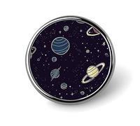 Space Planet Pattern Lapel Pins Metal Pin Badge Personalized Pinback Button Badges Classic Round Badge Recognition Enamel Lapel Pin for Jackets, Backpacks, Bags