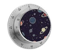 Space Planet Pattern Timer,Chef Cooking Timer Clock, Countdown Reminder No Batteries Required- Exquisite Stainless Steel Body for Exercise Outdoors