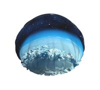 Space Planet Print Soft Lined Shower Cap, Double Layer Washable Wide Elastic Band Hair Shower Cap For Bath