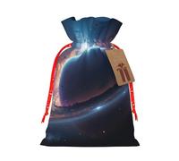 Space Planet Printed Christmas Drawstring Bags,S | Reusable Xmas Gift Storage Bags, Red Christmas Ribbon