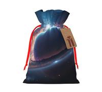 Space Planet Printed Christmas Drawstring Bags,S Reusable Xmas Gift Storage Bags, Red Ribbon