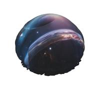 Space Planet Printed Double-Layer Waterproof Shower Cap - Reusable Spa & Face Mask Bathing Hat for Travel, Home Care & Beauty Routine