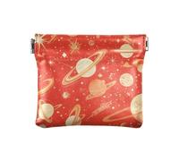 Space Planet Red PU Leather Small Coin Purse Portable Card Key Organizers for Lady, Space planet Red, One Size, Modern