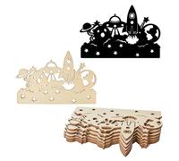Space Planet Rocket Wooden Outer Space Wood Art Unfinished Ornaments for Wedding Birthday Theme of Universe Party Decoration 6 Pcs