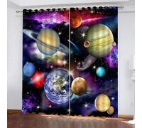 Space Planet Universe Eyelet Blackout Curtains Kids Bedroom Boys,Thermal Insulated Blackout Curtains Short Blue,3D Curtains Living Room 2 Panels,280X175Cm,A22