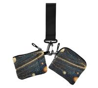 Space Planet Women's Coin Wallet Card Holder Small Detachable Identity Card Protector with Keychain for Woman 2 Pcs, space planet, One Size, Casual