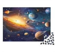 Space Planets-Cosmic Galaxy Art Style_1 Year in Pictures 1000 Piece with Clean Edges Jigsaw Puzzles As Dementia Friendly Activities for Concentration Games 38x26cm/1000pcs
