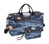 Space Planets Doodles Travel Duffel Bags Gym Bag Weekender Handbag with Toiletry Bag for Women Girls Men