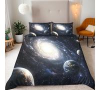 Space Planets Double Duvet Set Universe Starry Sky Bedding Set Soft Microfiber 3 Piece Bedding Teenager Room Decoration Duvet Covers with 2 Pillow Case (Double,200x200cm)