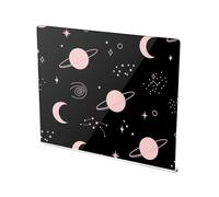 Space Planets Moons Black Print Acrylic Cutting Board with Counter Lip Non Slip Clear Kneading Cutting Board for Countertops Protector Large Size 16”×13”