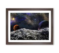 Space Planets No.3 Modern Framed Print | A3 Walnut Framed Wall Art | Ready to Hang | Modern Space Picture | Living Room Bedroom Lounge Office