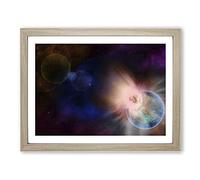Space Planets No.6 Modern Framed Print | A3 Oak Framed Wall Art | Ready to Hang | Modern Space Picture | Living Room Bedroom Lounge Office