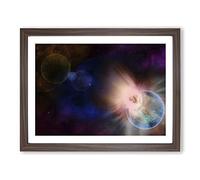 Space Planets No.6 Modern Framed Print | A4 Walnut Framed Wall Art | Ready to Hang | Modern Space Picture | Living Room Bedroom Lounge Office