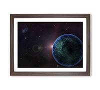 Space Planets No.8 Modern Framed Print | A2 Walnut Framed Wall Art | Ready to Hang | Modern Space Picture | Living Room Bedroom Lounge Office