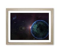 Space Planets No.8 Modern Framed Print | A3 Oak Framed Wall Art | Ready to Hang | Modern Space Picture | Living Room Bedroom Lounge Office