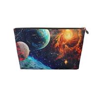 Space Planets Prints PVC Leather Travel Toiletry Bag with Gold Zippers, Waterproof Cosmetic Organiser for Makeup, Toiletries & Essentials