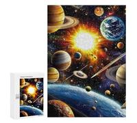 Space Planets Universe Art -1 Wooden Brain Teaser for Adults, 300 PCS - New Year Decoration, with A Decorative Finished Picture