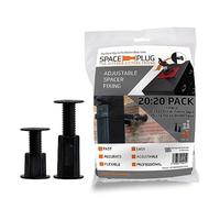 Space-Plug Adjustable Spacer Fixings, 40 Pack of Black Spacers, (20 Regular size for 30-50mm gaps, 20 XL size for 45-80mm gaps), Professional & DIY use for kitchen, bedroom & bathroom installations