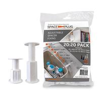 Space-Plug Adjustable Spacer Fixings, 40 Pack of White Spacers, (20 Regular size for 30-50mm gaps, 20 XL size for 45-80mm gaps), Professional & DIY use for kitchen, bedroom & bathroom installations