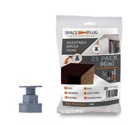 Space-Plug Adjustable Spacer Fixings (Mini Size for 15-35mm Gaps), 25 Pack of Grey Spacers, Professional & DIY use for Kitchen, Bedroom, Bathroom & Furniture installations