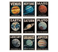 Space Poster Set of 9 - 8x10 Inch Unframed Planet Wall Art - Vintage Solar System Prints for Kids, Teens, Home or Classroom Decor - Inspirational Galaxy Room Decorations