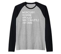 Space Programs Mercury Gemini Apollo Shuttle Artemis to Moon Raglan Baseball Tee