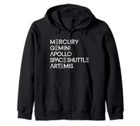 Space Programs Mercury Gemini Apollo Shuttle Artemis to Moon Zip Hoodie