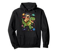 Space Pug Riding a T-Rex Cute Pug Kids Pullover Hoodie