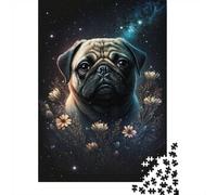 Space Pug with Flowers Puzzle 1000 Pieces for Adults, Animal Theme Challenge for Calm Screen Free Fun 38x26cm/1000pcs