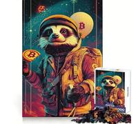 Space Raccoon with Bitcoin Jigsaw Puzzles 1000 Piece for Teenagers Fine Logic Toy Easy Leisure Neat Edge Festival Gift (50x75cm)