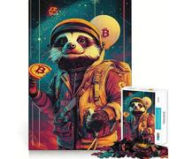 Space Raccoon with Bitcoin Jigsaw Puzzles for Teenagers 1000 Piece Recall Upgrade Calm Relax Clear Cut Art Collection Piece (38x52cm)