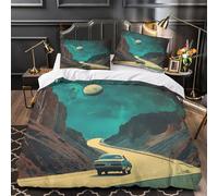 space road trip 3D Pattern Comforter Cover 3-Piece Premium Microfibre Stain-Resistant sci-fi cosmic landscape Quilt Cover 2 Pillow Shams Zippered Closure Bed Ensemble Family & Guests King（220x240cm）
