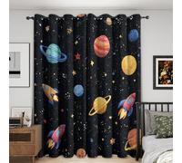 Space Rocket Blackout Curtains, 72 Drop, Kids Universe Planet Printed Curtains for Living Room, Bedroom, Eyelet Drapes for Window Home Decor, 66x72 Inch 2 Panels Rc3004