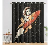 Space Rocket Curtains Blackout for Home Decor, Thermal Curtains Cartoon Dog Kid Pattern, Living Room & Bedroom Eyelet Drapes 63 Inch Drop, 52x63, 2 Panels B&143