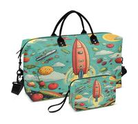 Space Rocket Fruit Sun Cartoon Art Sports Swim Gym Bag Weekender Duffel Travel Bags Handbag with Makeup Storage Bag for Girls Men